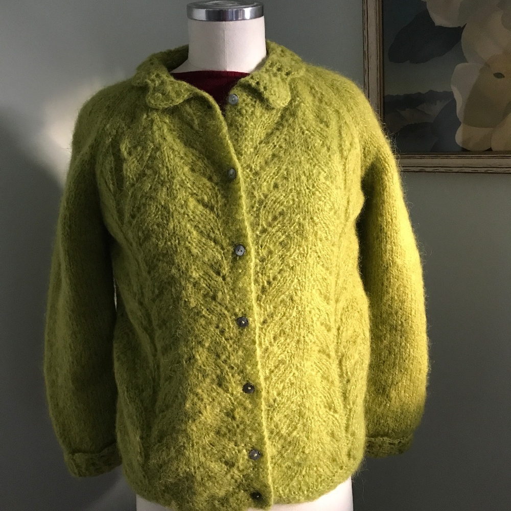 Apple Green Vintage Wool Cardigan Sweater